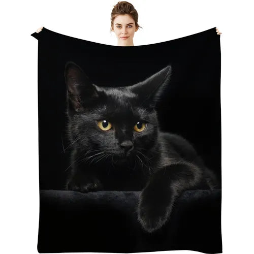 1pc Black Cat Animal Blanket Flannel Throw Blanket For All Seasons, Bed Couch Sofa Chair