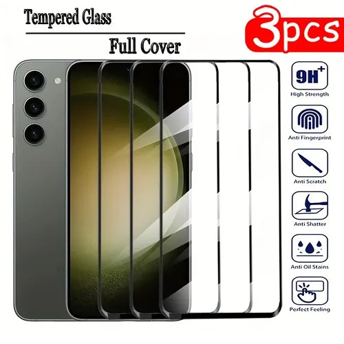 3pcs Full Cover Tempered Glass Case For Samsung S23 S22 S21 Plus Screen Protector For Galaxy