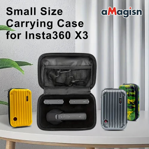 AMagisn Insta360 X3 Case, Waterproof Portable Storge Bag Travel Case For Insta360 X3 Handbag Shoulder Bag Action Camera Accessories, Small (Grey/Yellow)