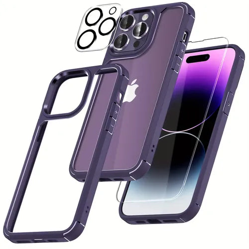 [5 In 1] 1X Case [Not-Yellowing] With 2X Tempered Glass Screen Protector + 2X Camera Lens Protector, [Military-Grade Drop Protection] Slim Phone Case 6.7 Inch Purple For ,iPhone 14 Pro Max