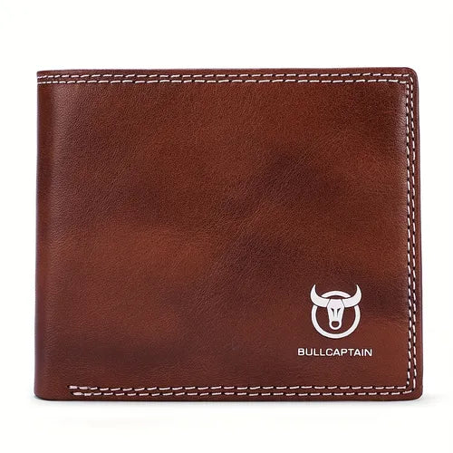 RFID Blocking Genuine Leather Wallet Men Slim Bifold Front Pocket Wallets With 2 ID Window