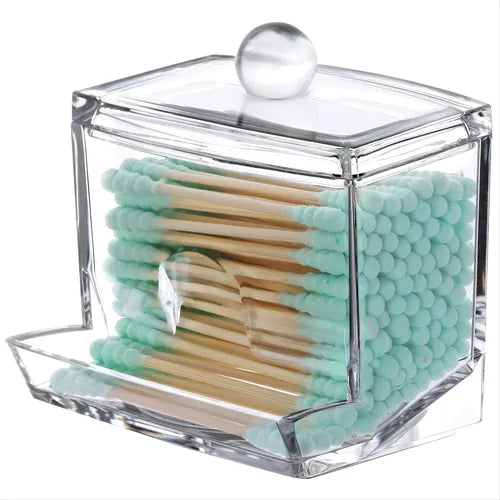 1pc Clear Acrylic Q-tip Storage Jar,  Swabs Storage Holder, Transparent  Swabs Organizer Box,  Pads Finishing Container, Bathroom Accessories