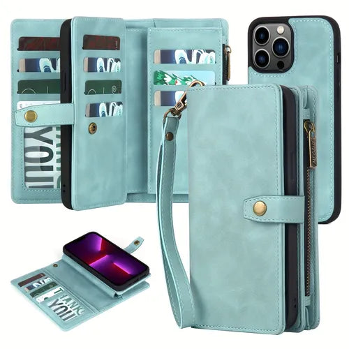 Multifunctional Mobile Phone Leather Case Multi-card Position Zipper Folding Wallet Phone Bag PU Leather Card Slot For Iphone 7/8/se/11/12/12Pro/13/13Pro/13ProMax