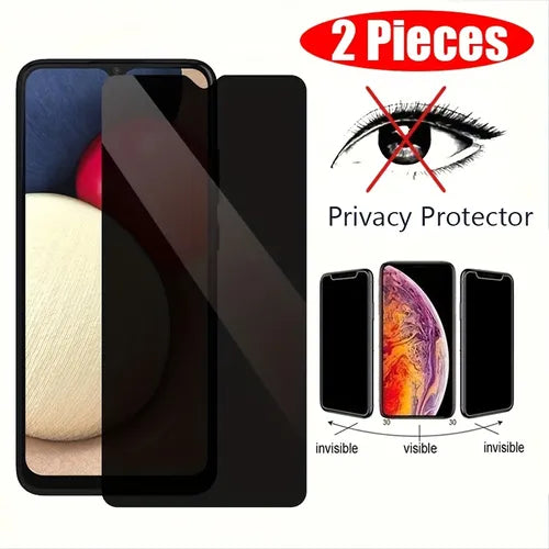 2Pcs Privacy Protection Tempered Glass For Samsung Galaxy A02 A02s M02 M02s F02s A03 A03s A12 F12 A13 A14 A20 A20s A23 A32 A42 A52 A53 A54 Full Privacy Private Screen Protector