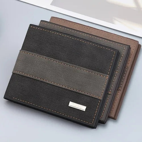 Men's Striped Portable Wallet, Black/Deep Coffee/Light Coffee