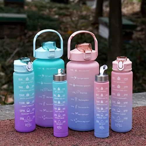 3PCS Sports Water Bottle, Leak-proof Motivational Sports Water Bottle With Straw And Time Marker, Flip Top Durable, Perfect For Office, School, Gym And Workout, Outdoor Large Capacity Water Bottle, 2L/64oz, 900ml/32oz, 500ml/15oz