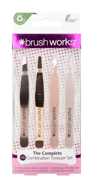 Brushworks HD 4 Combination Tweezer Set Rose Gold