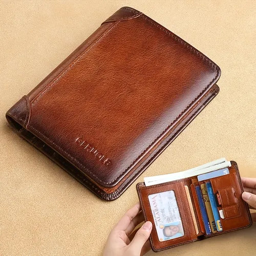 Men's Wallet Leather Card Holder Thin And Short Wallet New Retro Style Leather Credit Card/ID Holder Insert Wallet