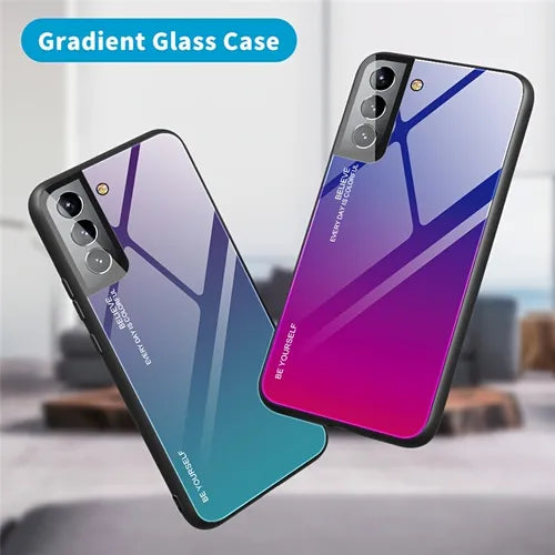 Gradient Tempered Glass Drop-proof Phone  Case For Galaxy S22 5G/Galaxy S22+ 5G/Galaxy S22 Ultra 5G/Galaxy A03 Core/Galaxy S21 Ultra 5G/Galaxy S21+ 5G/Galaxy S21 5G/Galaxy S20 FE 2022/Galaxy S20/Galaxy S20 Ultra/Galaxy S20+