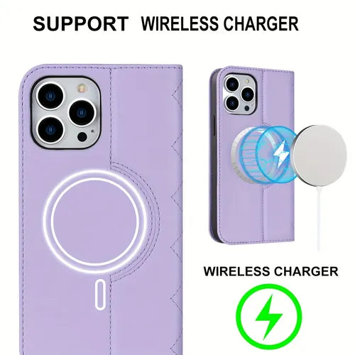 Faux Leather Mobile Phone Case With Wireless Charging Support, Fashionable Flip Wallet Card Holder For Apple IPhone 14 13 12 Pro Max