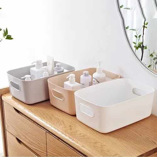 1pc Portable Desktop Storage Box, Plastic Multifunctional Storage Container, Cosmetic Sundries Finishing Box, Large Capacity Storage Basket