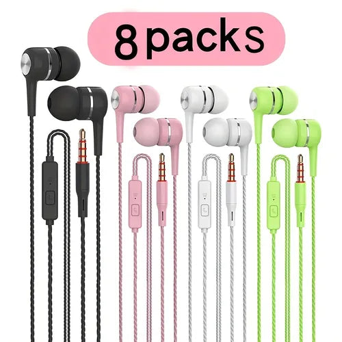 4/8pcs Earphones With Microphone, Soundproof In Ear Phone Earphones, Powerful Bass, High-definition, Suitable For IPhone, IPod, IPad, MP3, Samsung, And Most 3.5mm Jack Wired Headphones