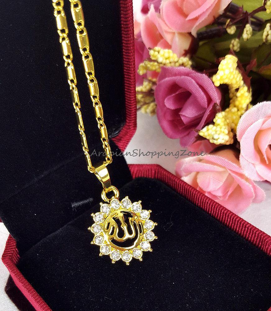 Islamic Allah Pendant Necklace For Women Silver/Gold Color Cubic Zirconia - Arabian Shopping Zone