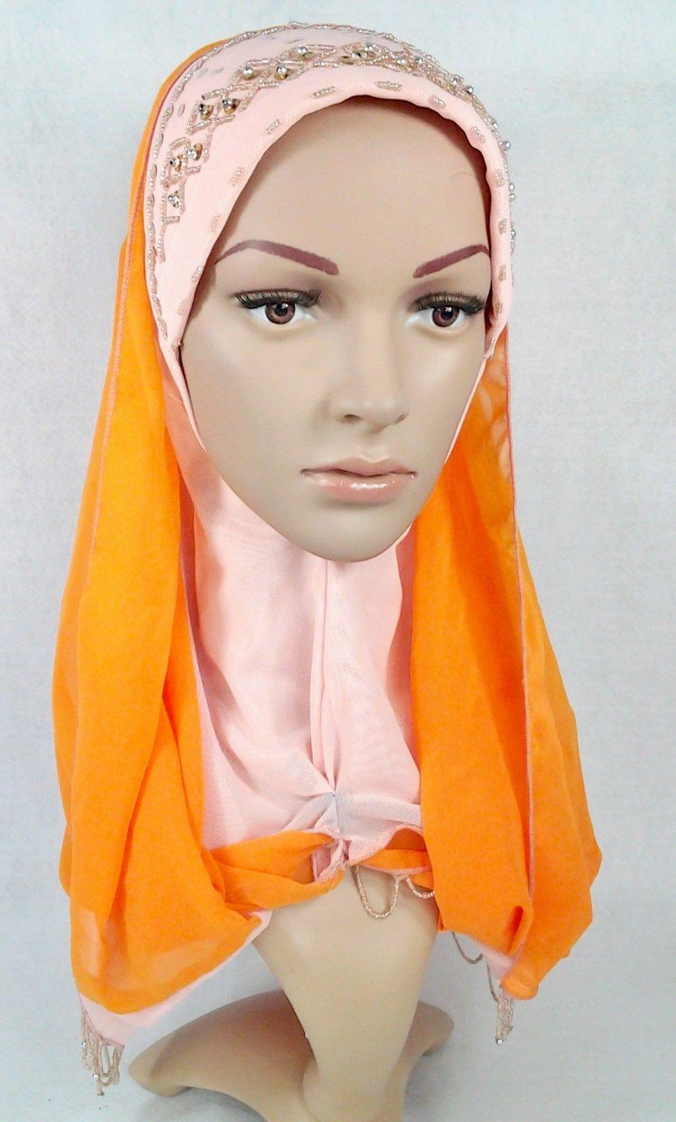 New Lace NET Yarn RhineStone Elegant Loop Hijab Islamic Headwear Scarf Shawls - Arabian Shopping Zone