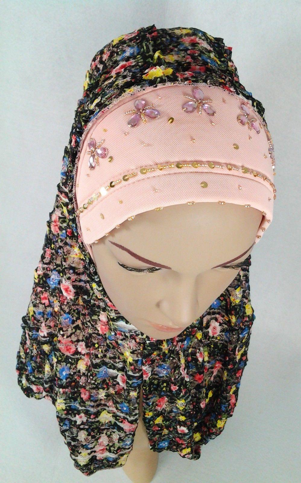 New Lace NET Yarn RhineStone Elegant Loop Hijab Islamic Headwear Scarf Shawls - Arabian Shopping Zone