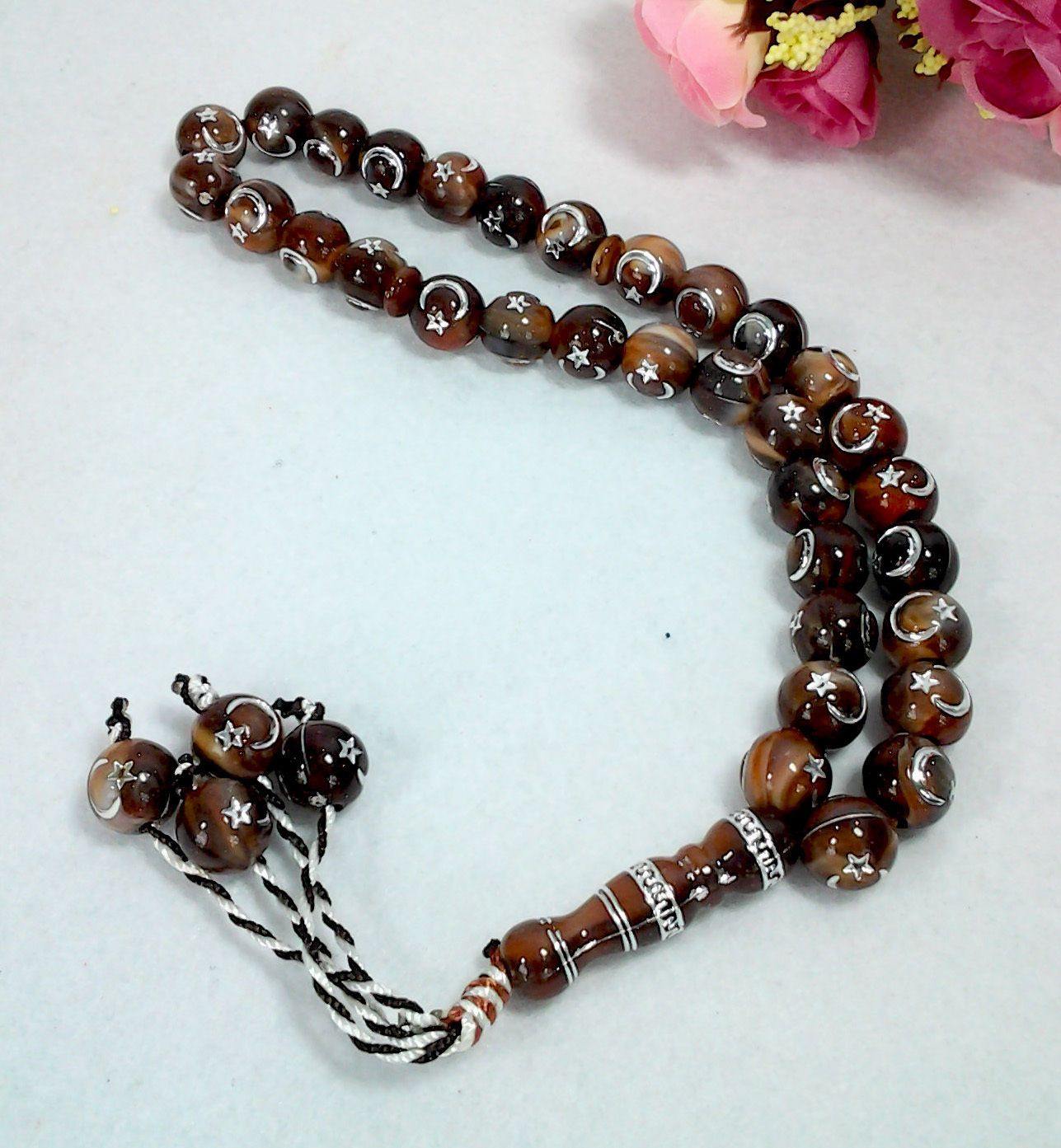 12mm Prayer Beads 33 Misbaha Tasbih Tasbeeh Islamic Salah Masbaha Star&Moon - Islamic Shop