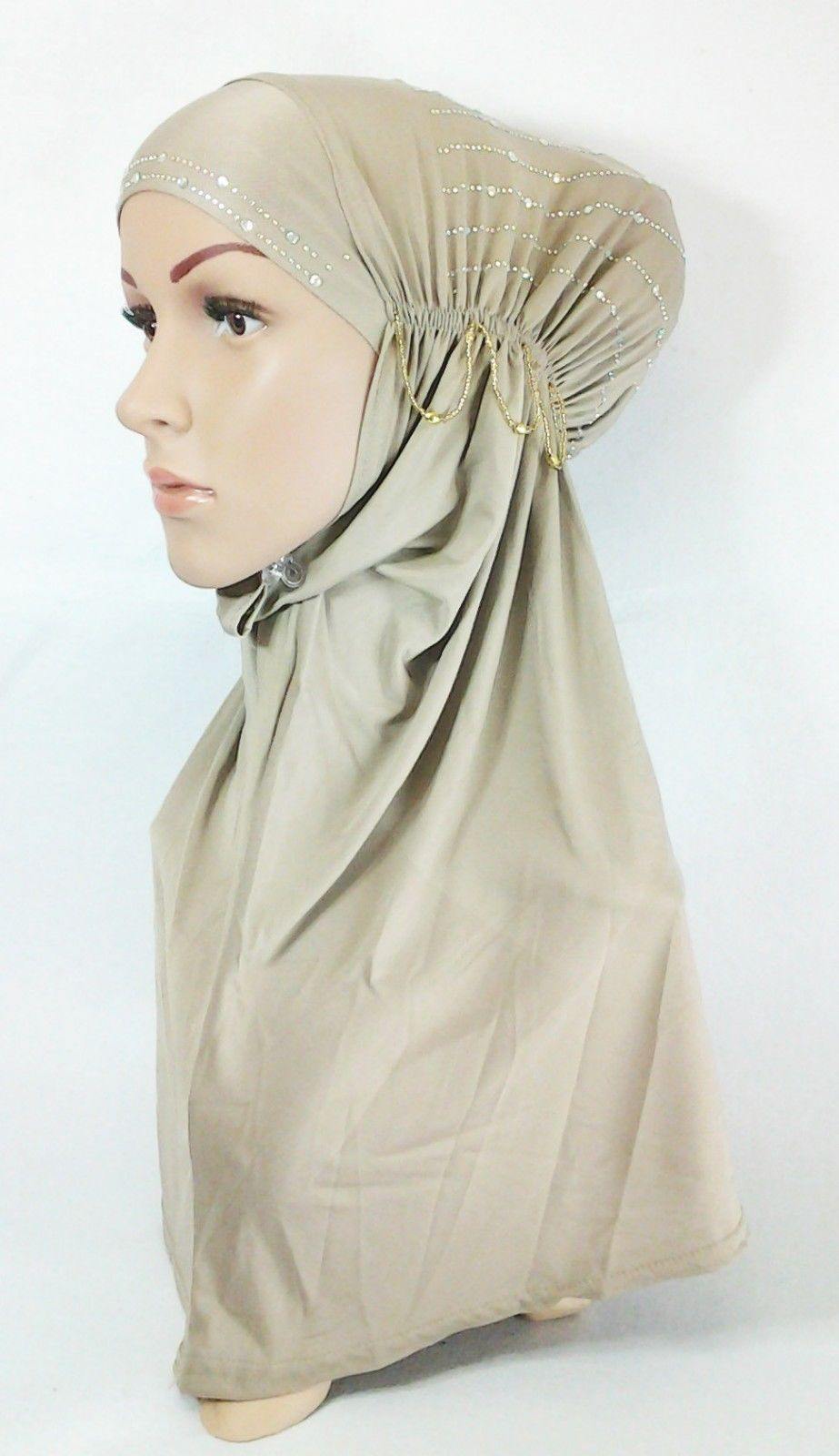 Polyester Ice Silk RhineStone Hijab Muslim Scraf Islamic Amira ASZ089A - Arabian Shopping Zone