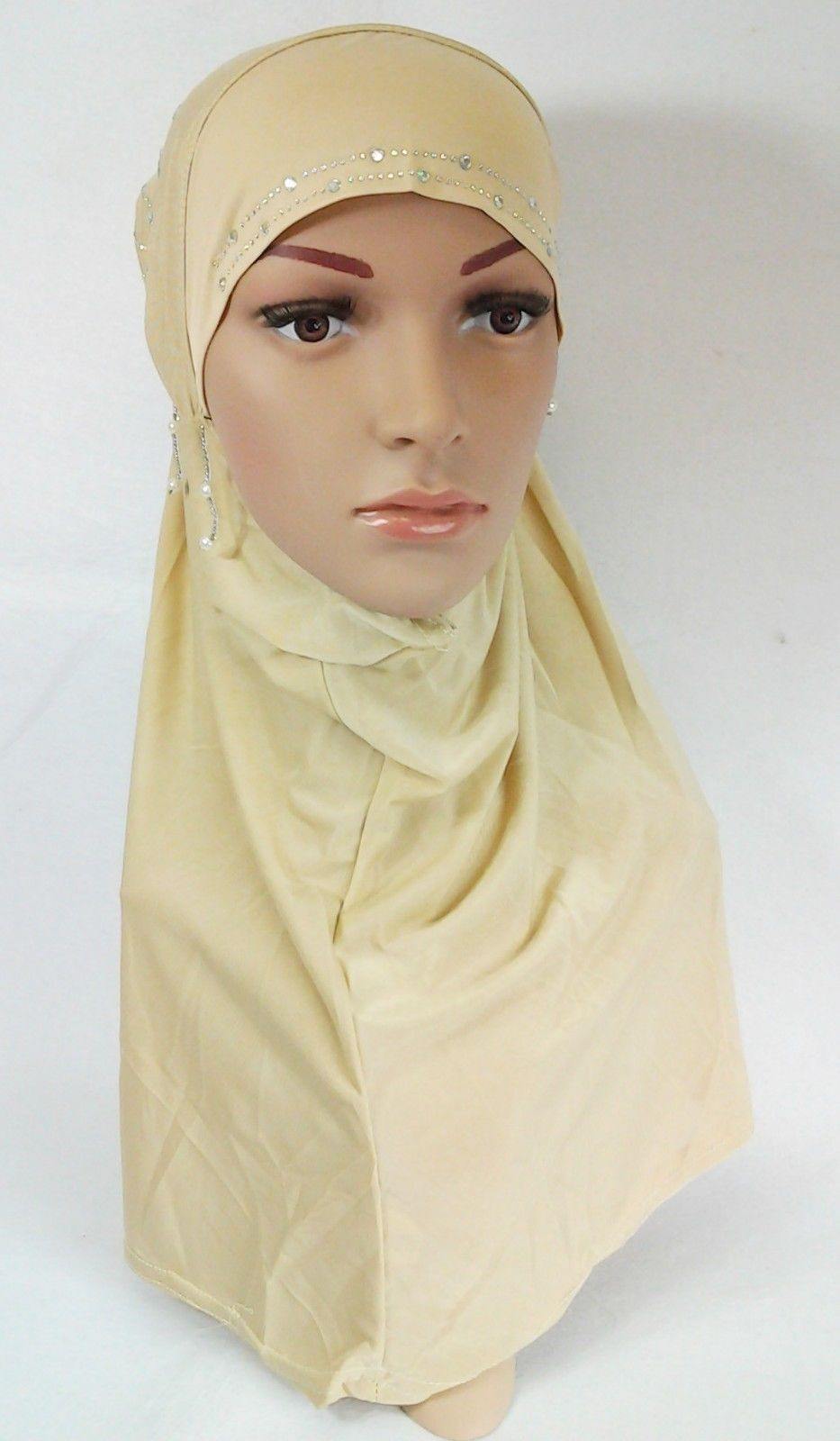 New Ice Silk RhineStone Hijab Islamic Caps Headwear Arab Scarf ASZ088 - Arabian Shopping Zone