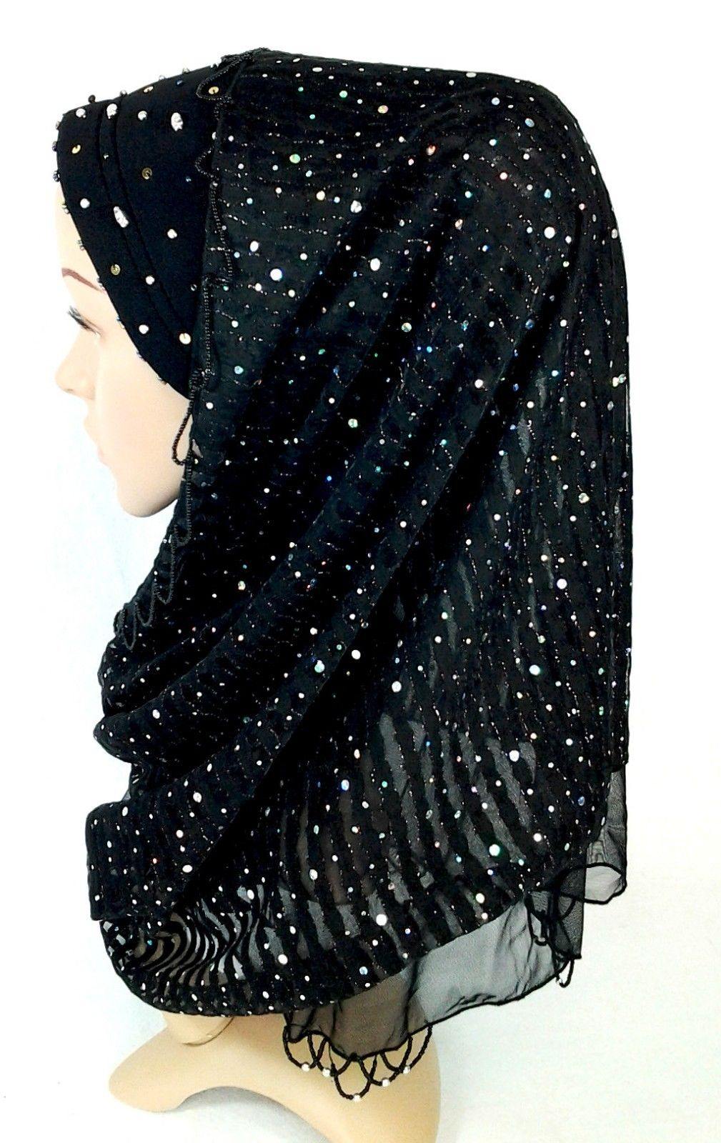 New Lace NET Yarn RhineStone Summer Hijab Islamic Cap Headwear Scarf Shawls - Arabian Shopping Zone