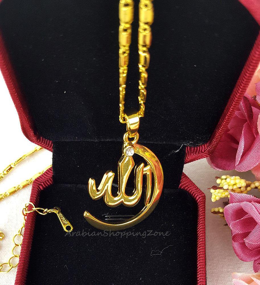 Allah Name Pendant Necklace For Women Silver-Gold Color Zirconia - Islamic Shop