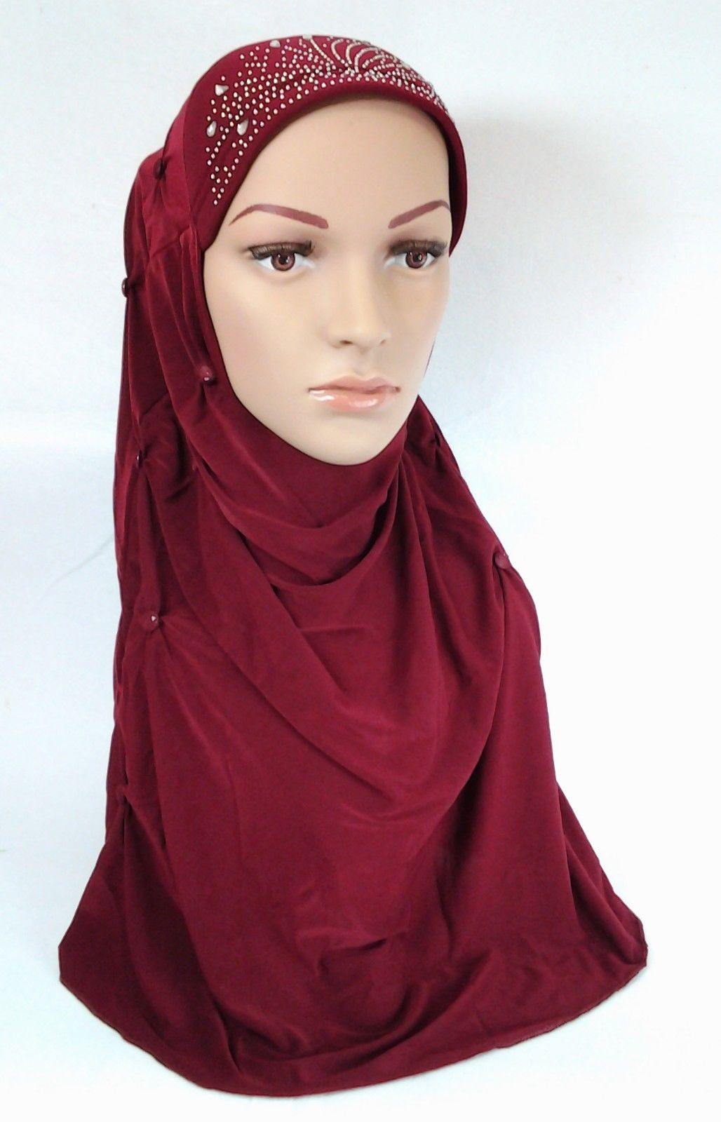 New Crystal Hemp Over Chest Hijab Muslim Scarf Islamic Amira Hijab 12-Color - Arabian Shopping Zone