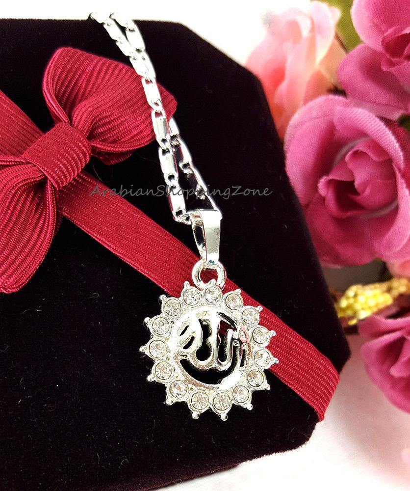 Islamic Allah Pendant Necklace For Women Silver/Gold Color Cubic Zirconia - Arabian Shopping Zone
