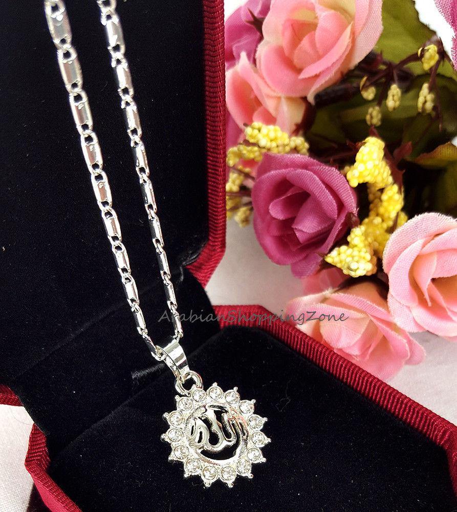 Islamic Allah Pendant Necklace For Women Silver/Gold Color Cubic Zirconia - Arabian Shopping Zone