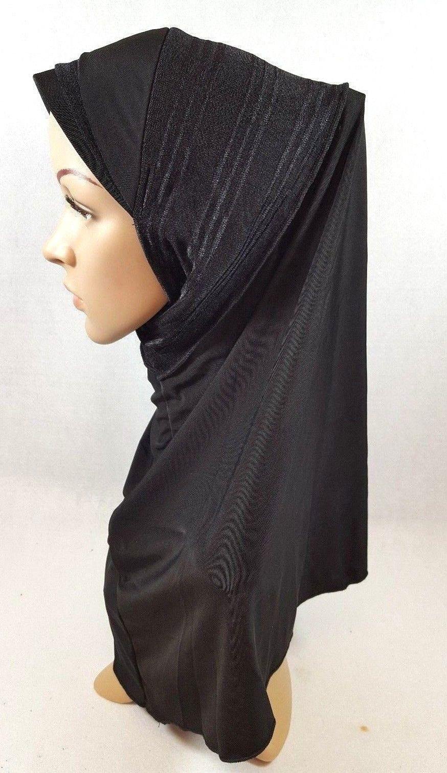 Viscose Ice Silk Lace Black Muslim Hijab Islamic Scarf Shawls - Arabian Shopping Zone