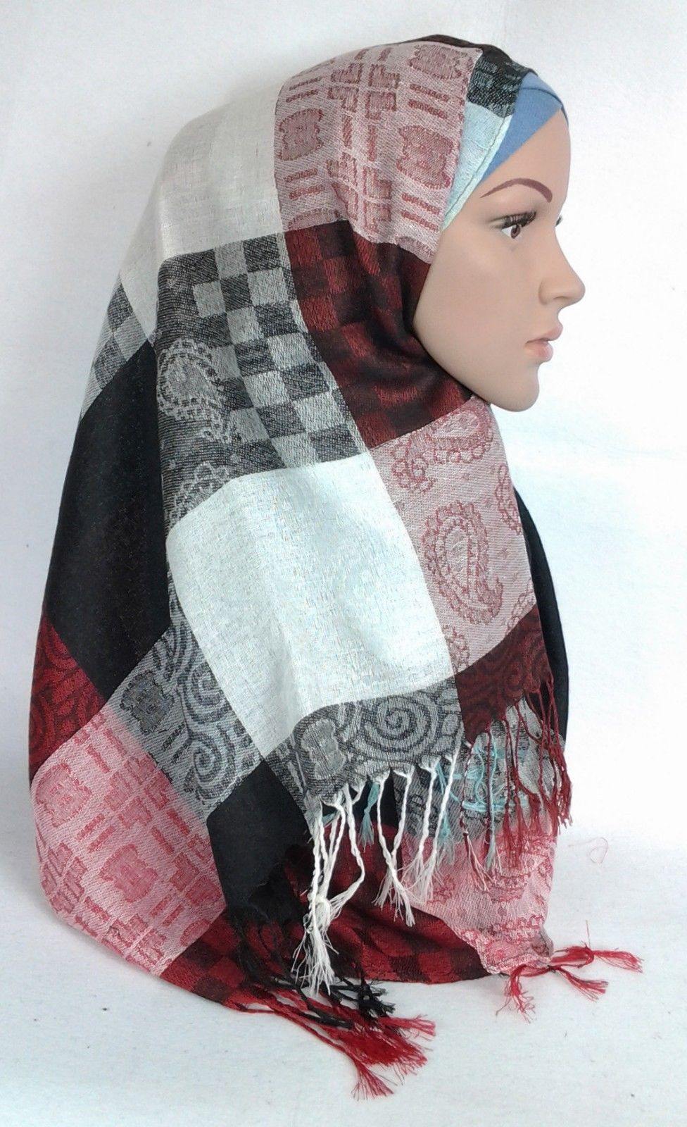 Cotton Blend Hijab Gridiron Muslim Long Scarf Hijab Islamic Shawls - Arabian Shopping Zone