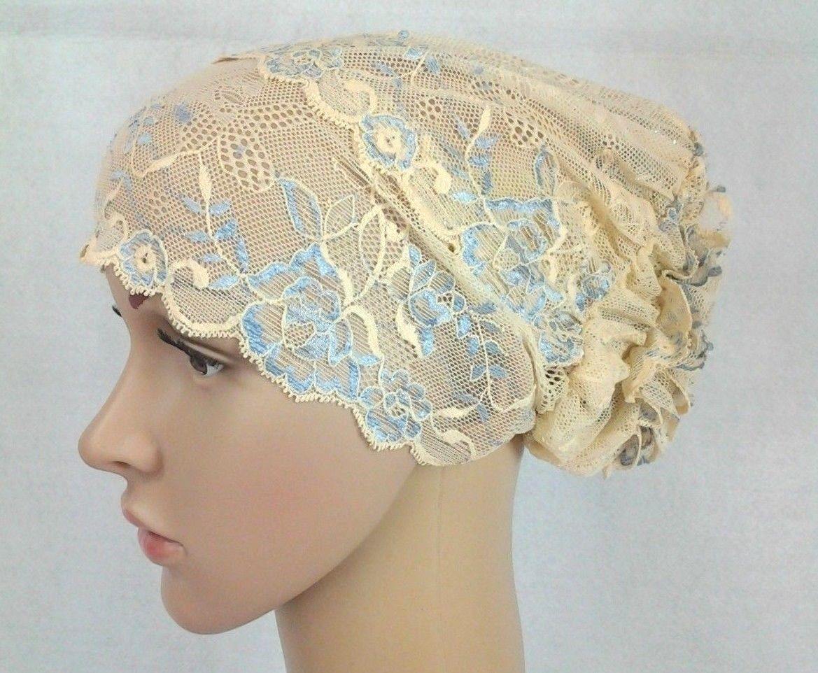 Full Lace Muslim Inner Hijab Caps Flower-Back Islamic Underscarf Hats - Arabian Shopping Zone