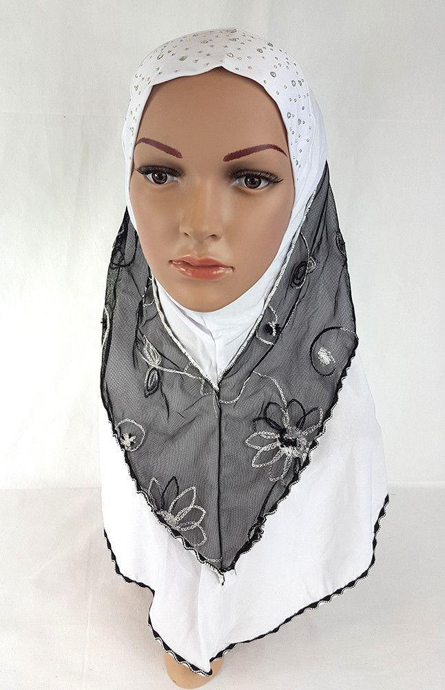 Lace Crystal Hemp Muslim Girl Amira Hijab Islamic Scarf Shawls Perfect Teenagers - Arabian Shopping Zone