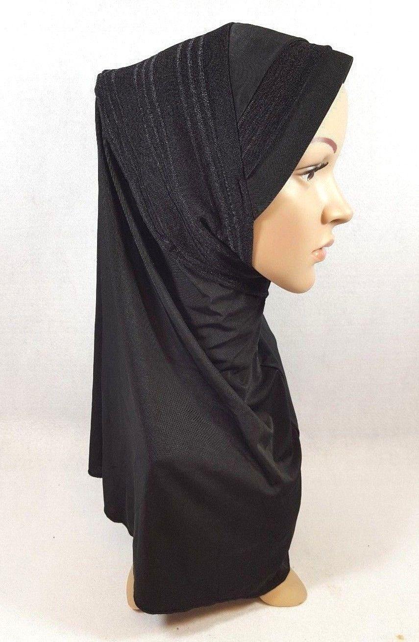 Viscose Ice Silk Lace Black Muslim Hijab Islamic Scarf Shawls - Arabian Shopping Zone