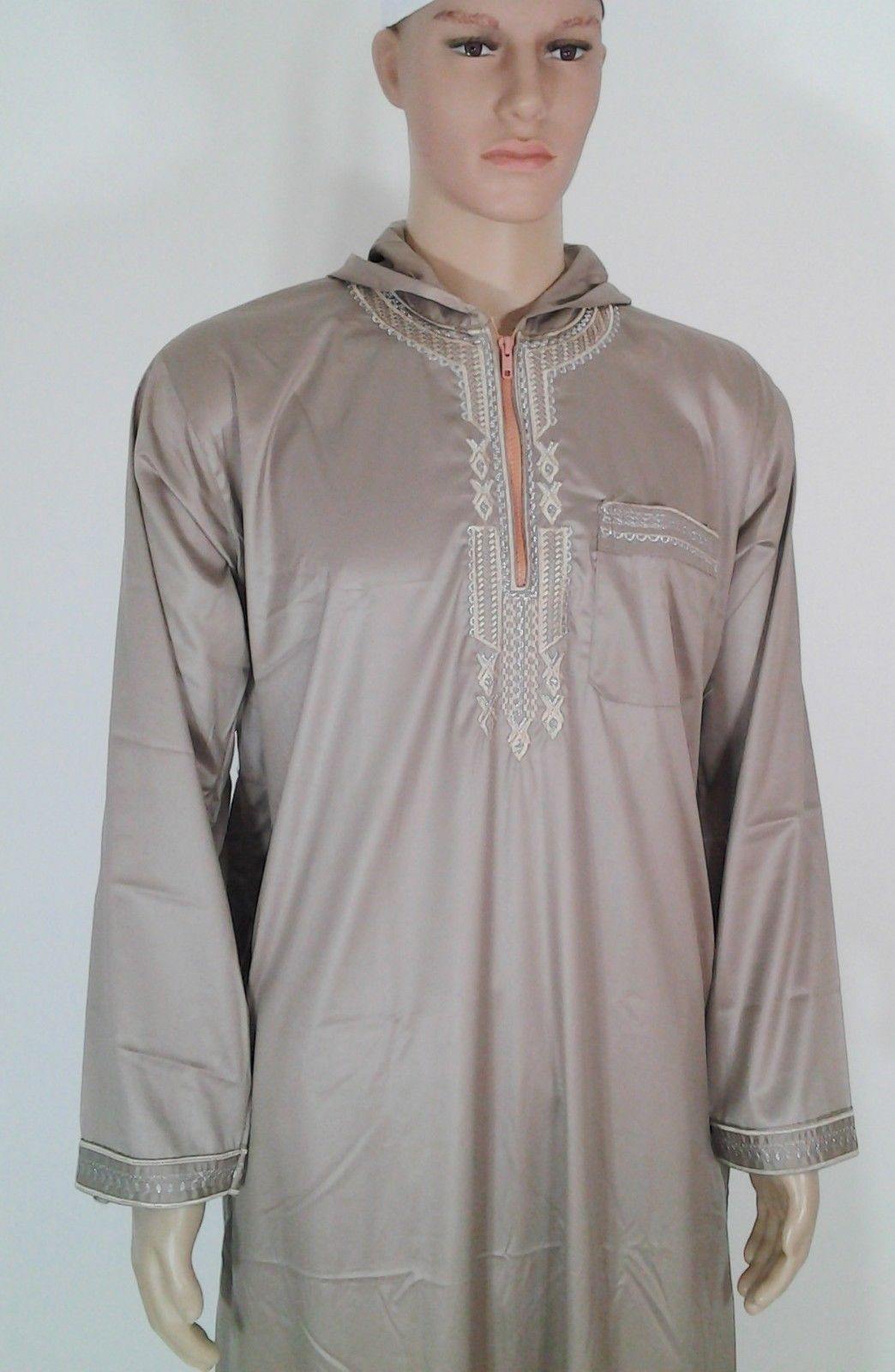 Men Moroccan HOODED Arab Embroidered Thobe - Arabian Shopping Zone