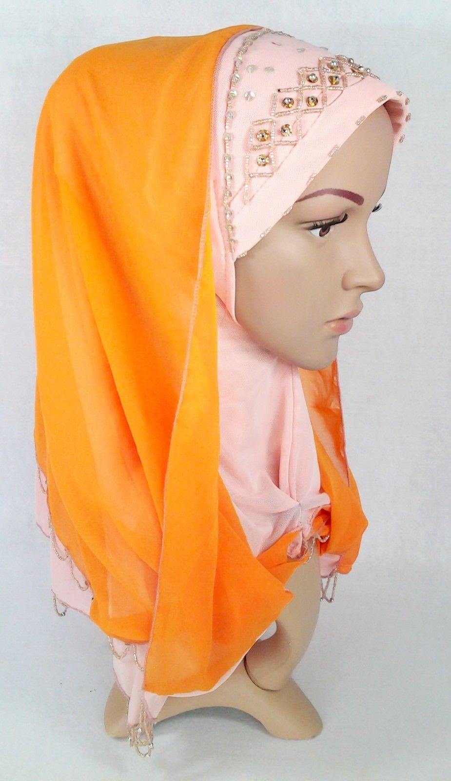 New Lace NET Yarn RhineStone Elegant Loop Hijab Islamic Headwear Scarf Shawls - Arabian Shopping Zone