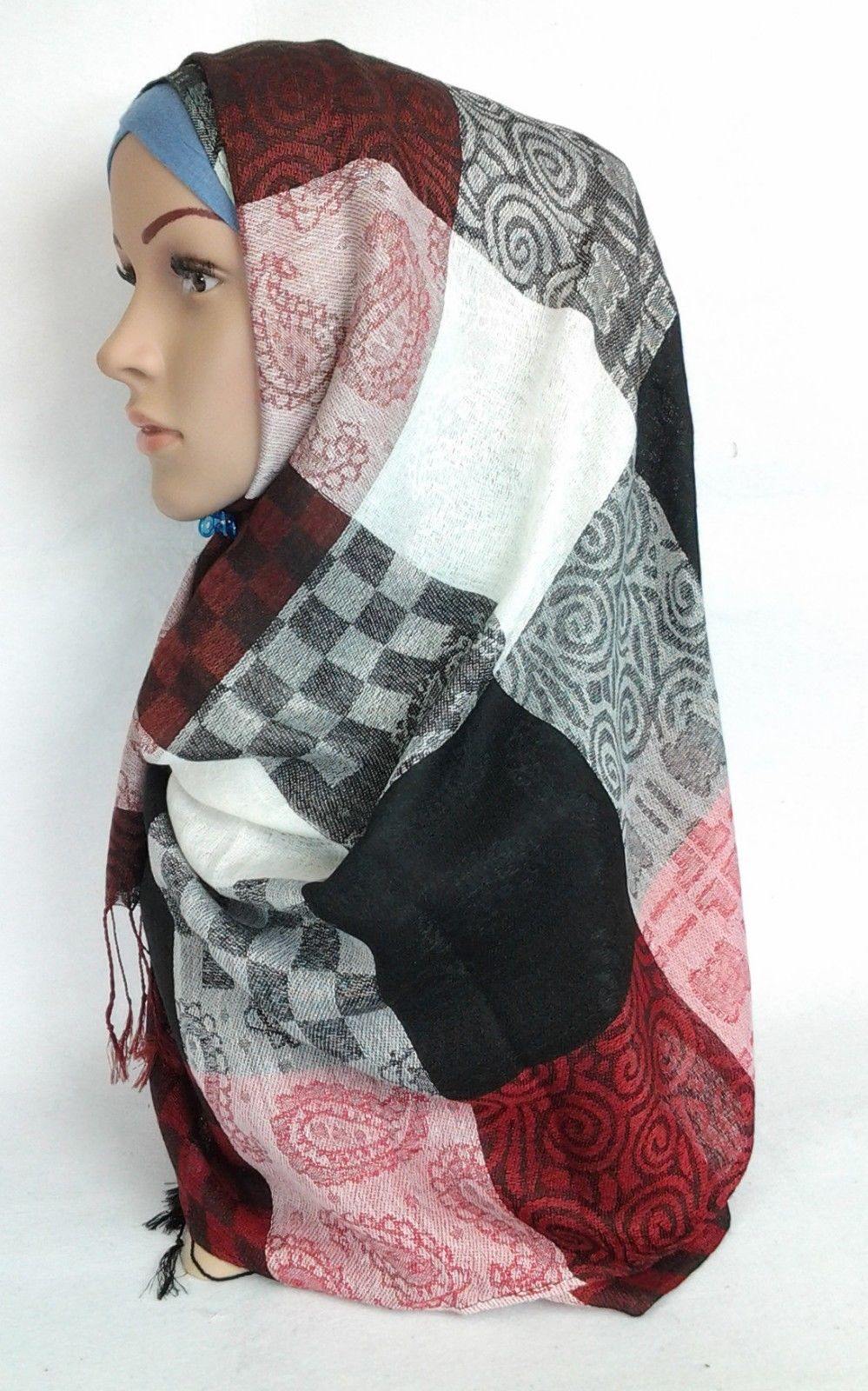 Cotton Blend Hijab Gridiron Muslim Long Scarf Hijab Islamic Shawls - Arabian Shopping Zone