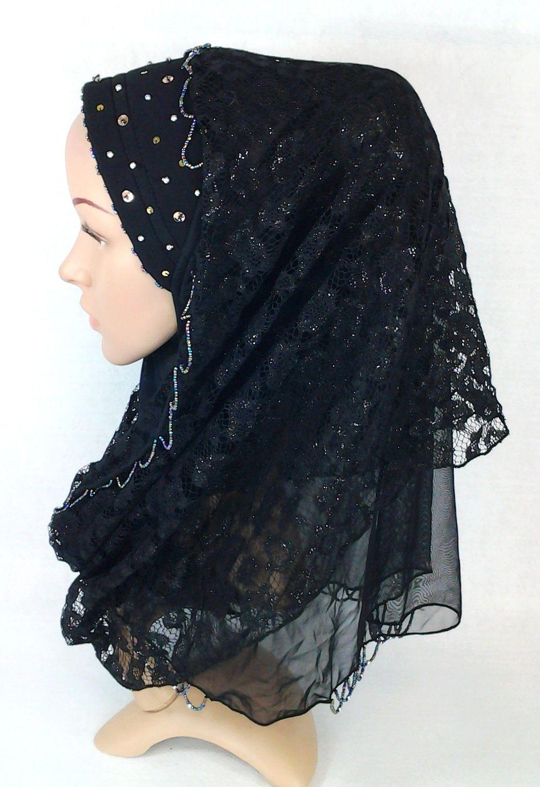 New Lace NET Yarn RhineStone Summer Hijab Islamic Cap Headwear Scarf Shawls - Arabian Shopping Zone