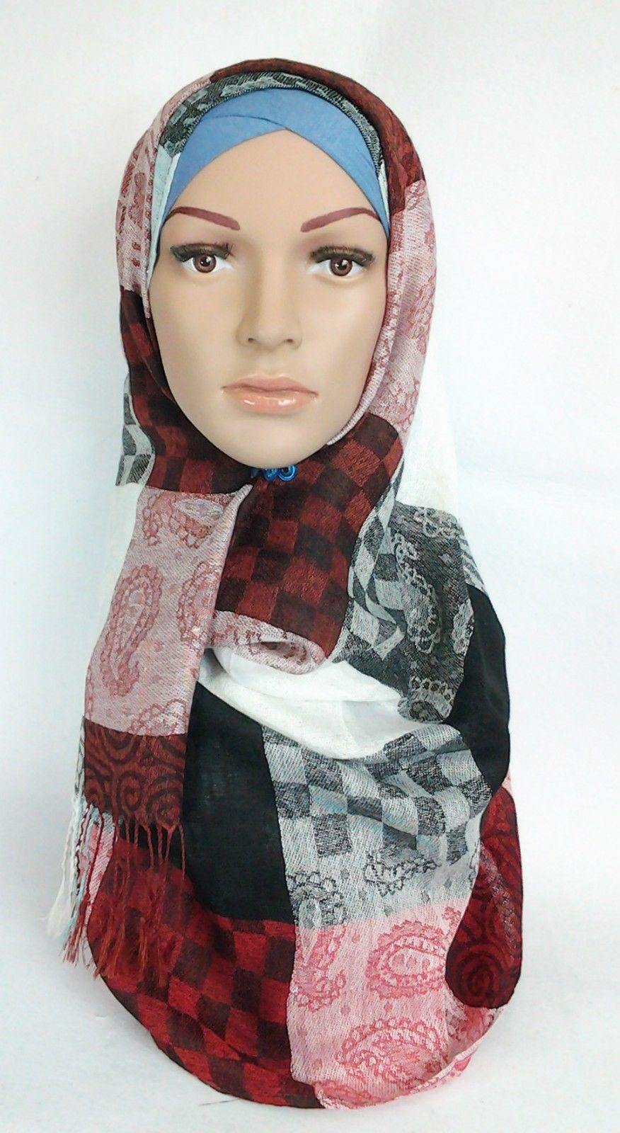 Cotton Blend Hijab Gridiron Muslim Long Scarf Hijab Islamic Shawls - Arabian Shopping Zone