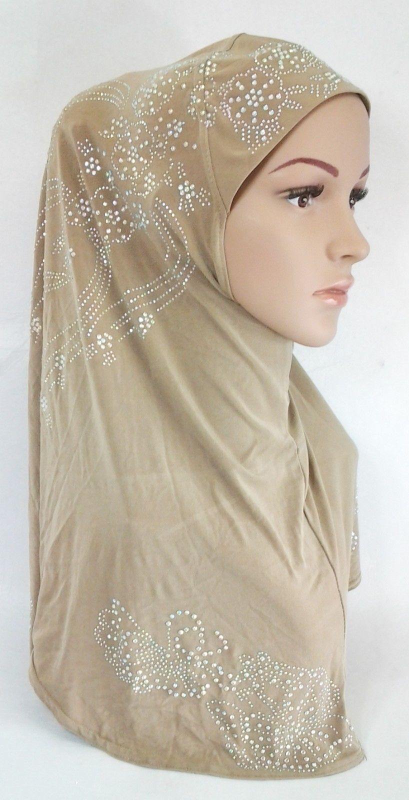 One-Piece Rhinestone Muslim Hijab Fashion Islamic Scarf Viscose CrystalHemp - Arabian Shopping Zone