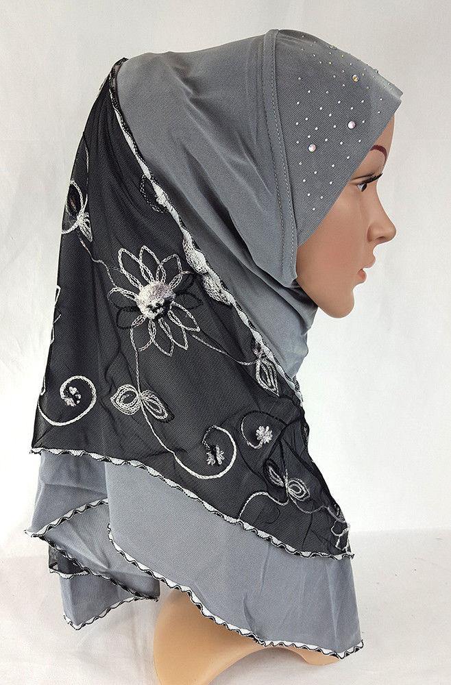 Lace Crystal Hemp Muslim Girl Amira Hijab Islamic Scarf Shawls Perfect Teenagers - Arabian Shopping Zone