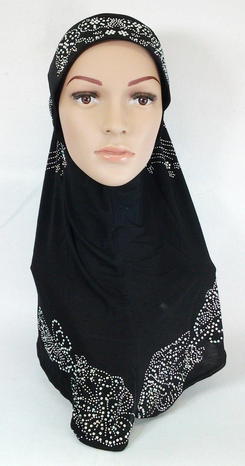 One-Piece Rhinestone Muslim Hijab Fashion Islamic Scarf Viscose CrystalHemp - Arabian Shopping Zone