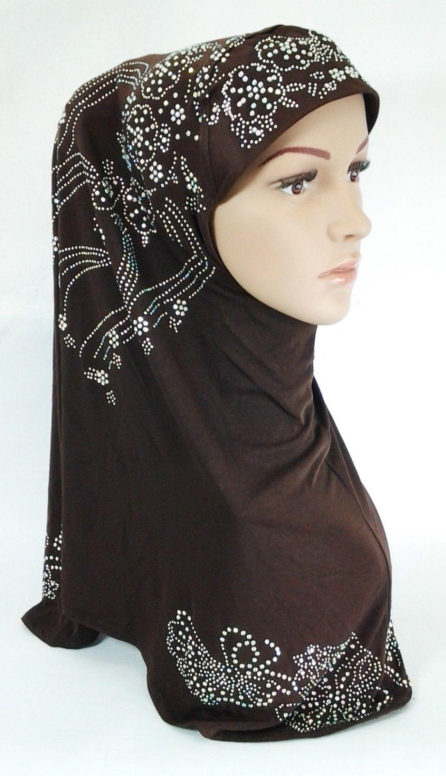 One-Piece Rhinestone Muslim Hijab Fashion Islamic Scarf Viscose CrystalHemp - Arabian Shopping Zone