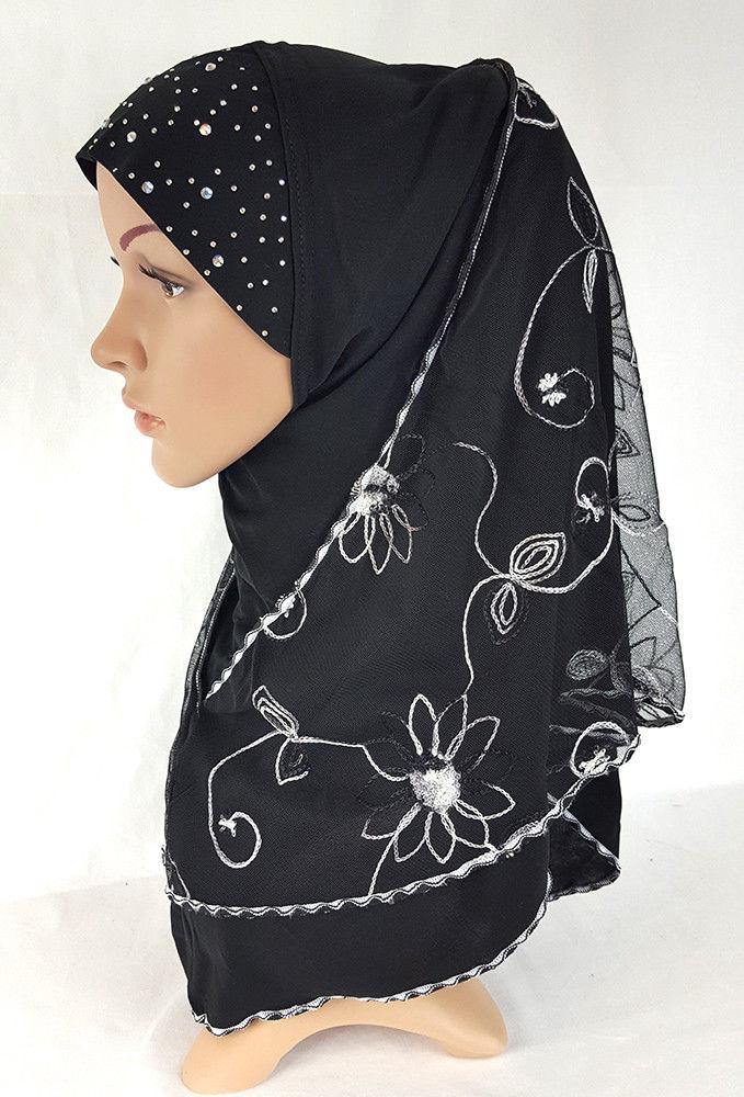 Lace Crystal Hemp Muslim Girl Amira Hijab Islamic Scarf Shawls Perfect Teenagers - Arabian Shopping Zone