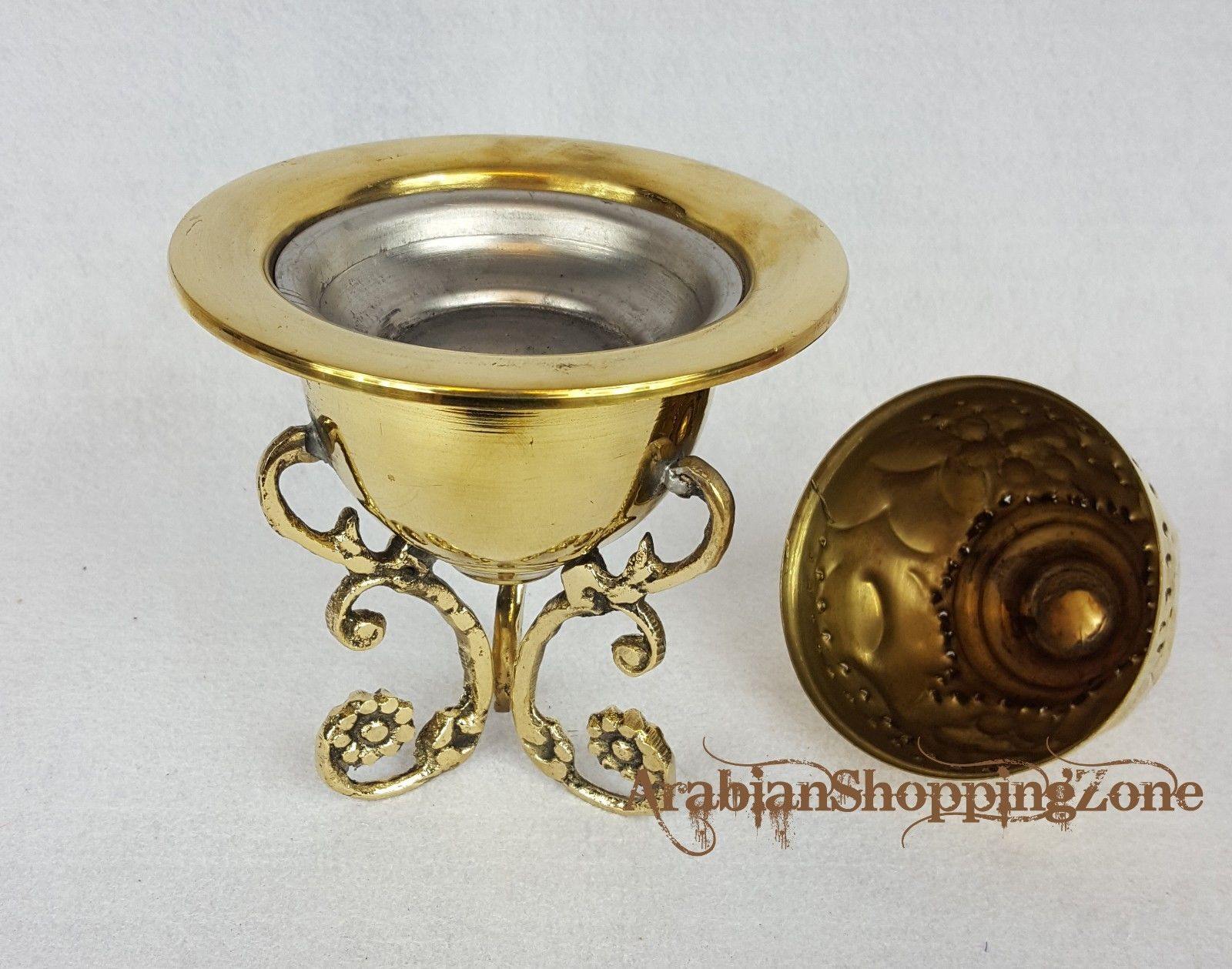 Islamic Tripod Cast Brass Incense Burner Egyptian Muslim Handmade - Arabian Shopping Zone