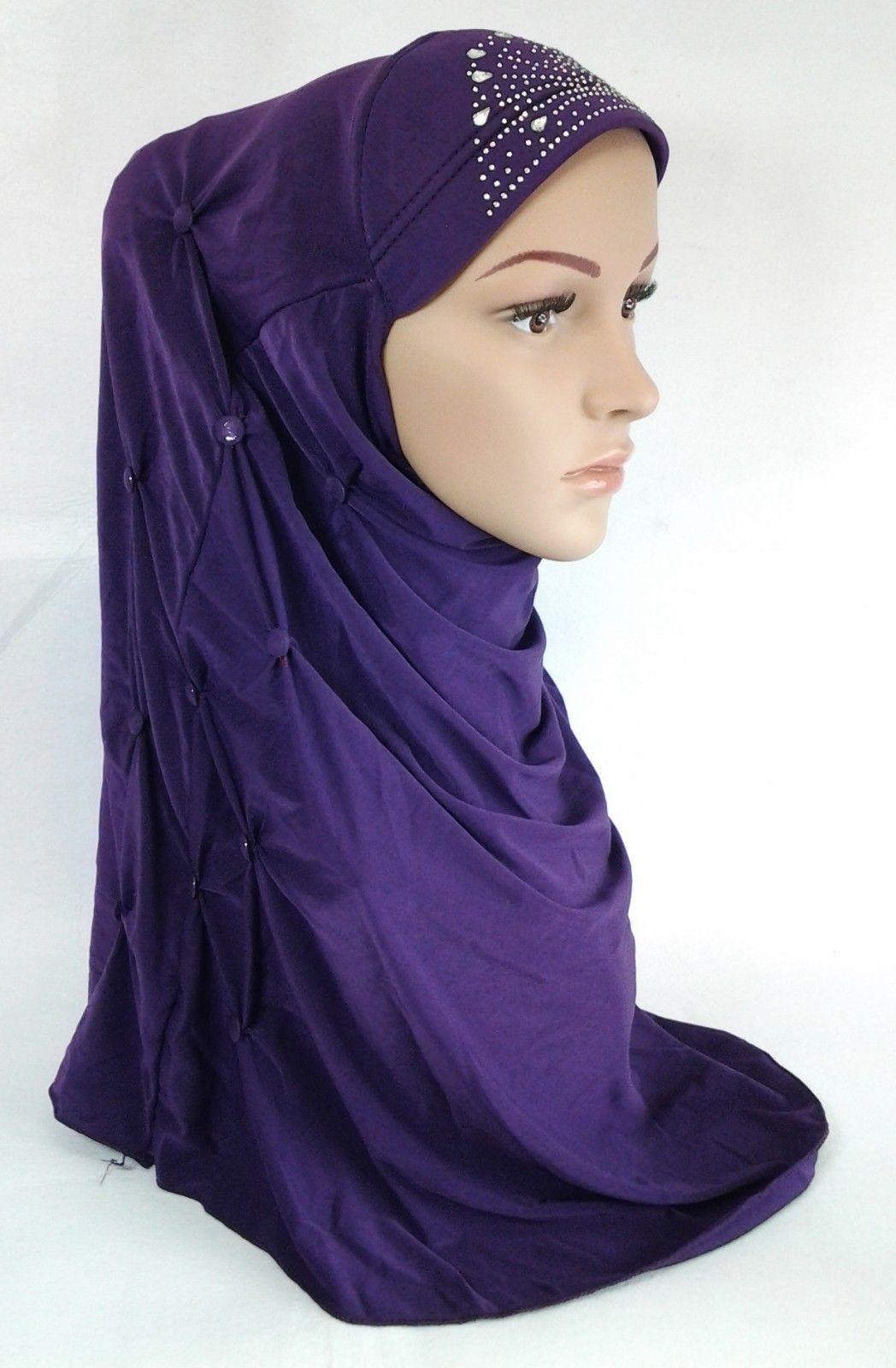 Crystal Hemp Over Chest Hijab Muslim Scarf Islamic Amira Hijab 12-Color - Arabian Shopping Zone