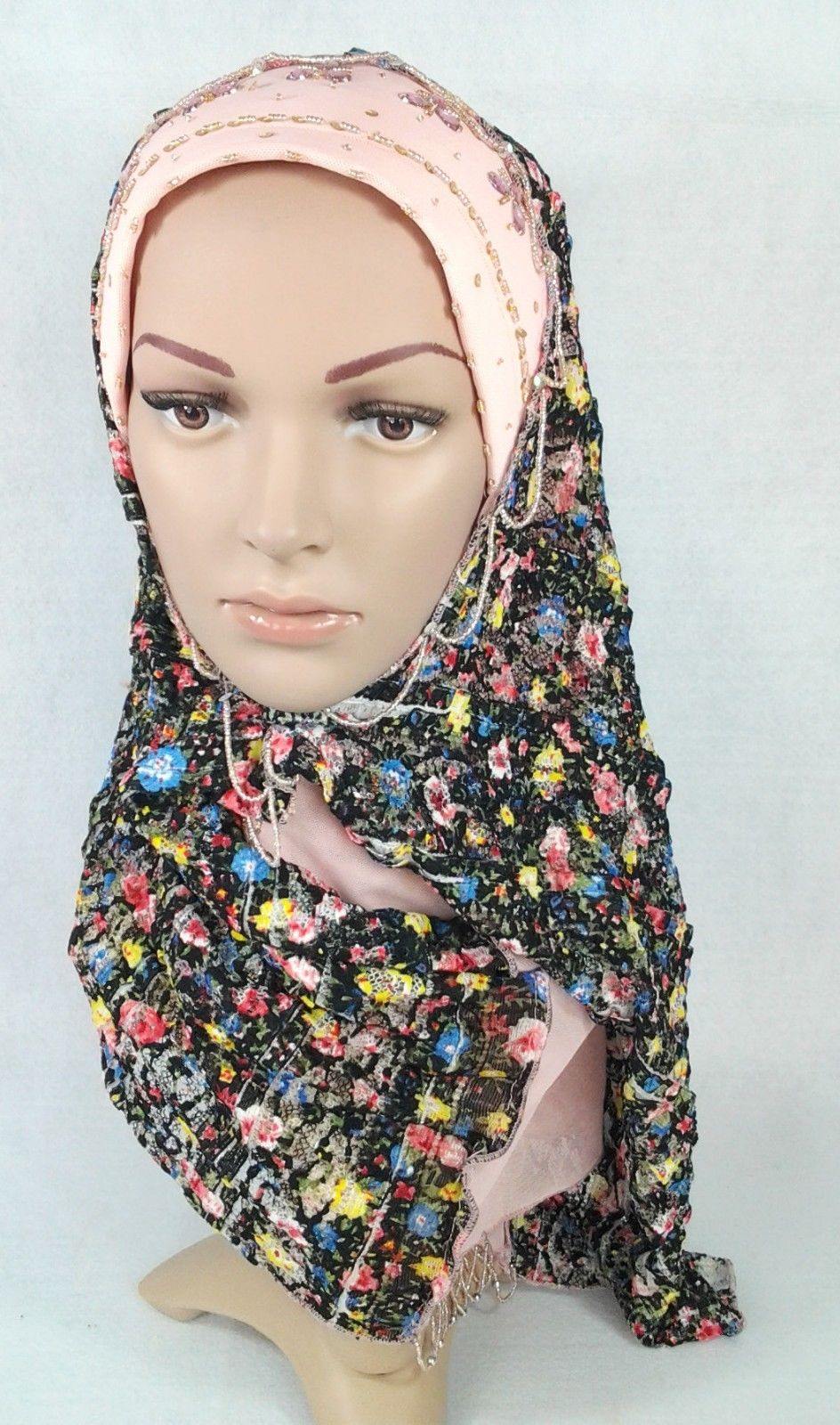 New Lace NET Yarn RhineStone Elegant Loop Hijab Islamic Headwear Scarf Shawls - Arabian Shopping Zone