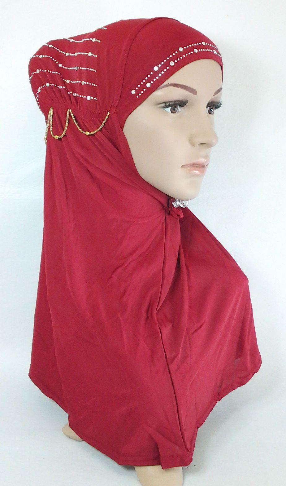 Polyester Ice Silk RhineStone Hijab Muslim Scraf Islamic Amira ASZ089A - Arabian Shopping Zone