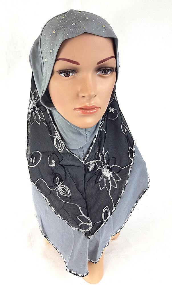 Lace Crystal Hemp Muslim Girl Amira Hijab Islamic Scarf Shawls Perfect Teenagers - Arabian Shopping Zone