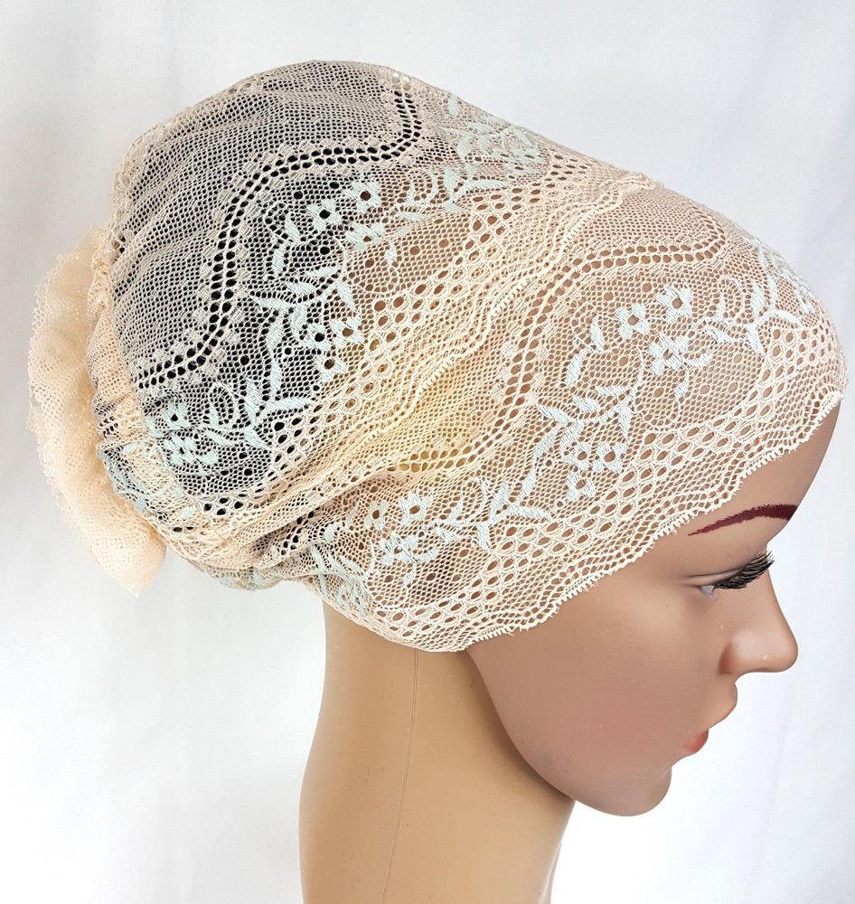 Full Lace Muslim Inner Hijab Caps Flower-Back Islamic Underscarf Hats - Arabian Shopping Zone