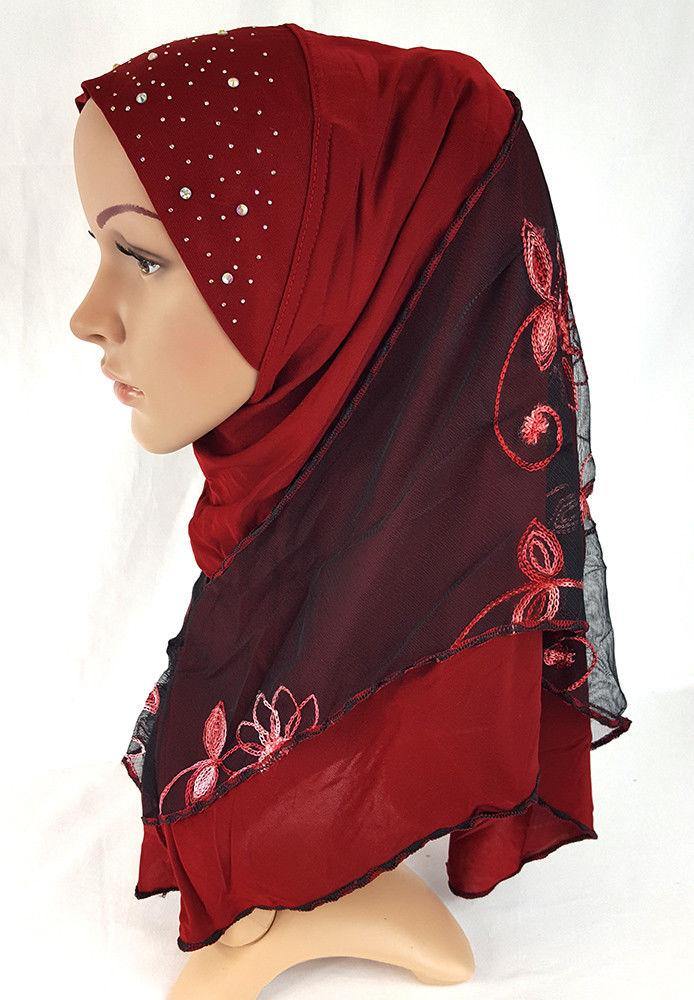 Lace Crystal Hemp Muslim Girl Amira Hijab Islamic Scarf Shawls Perfect Teenagers - Arabian Shopping Zone