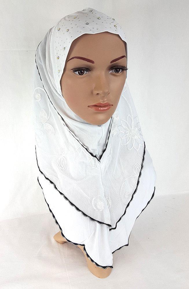 Lace Crystal Hemp Muslim Girl Amira Hijab Islamic Scarf Shawls Perfect Teenagers - Arabian Shopping Zone